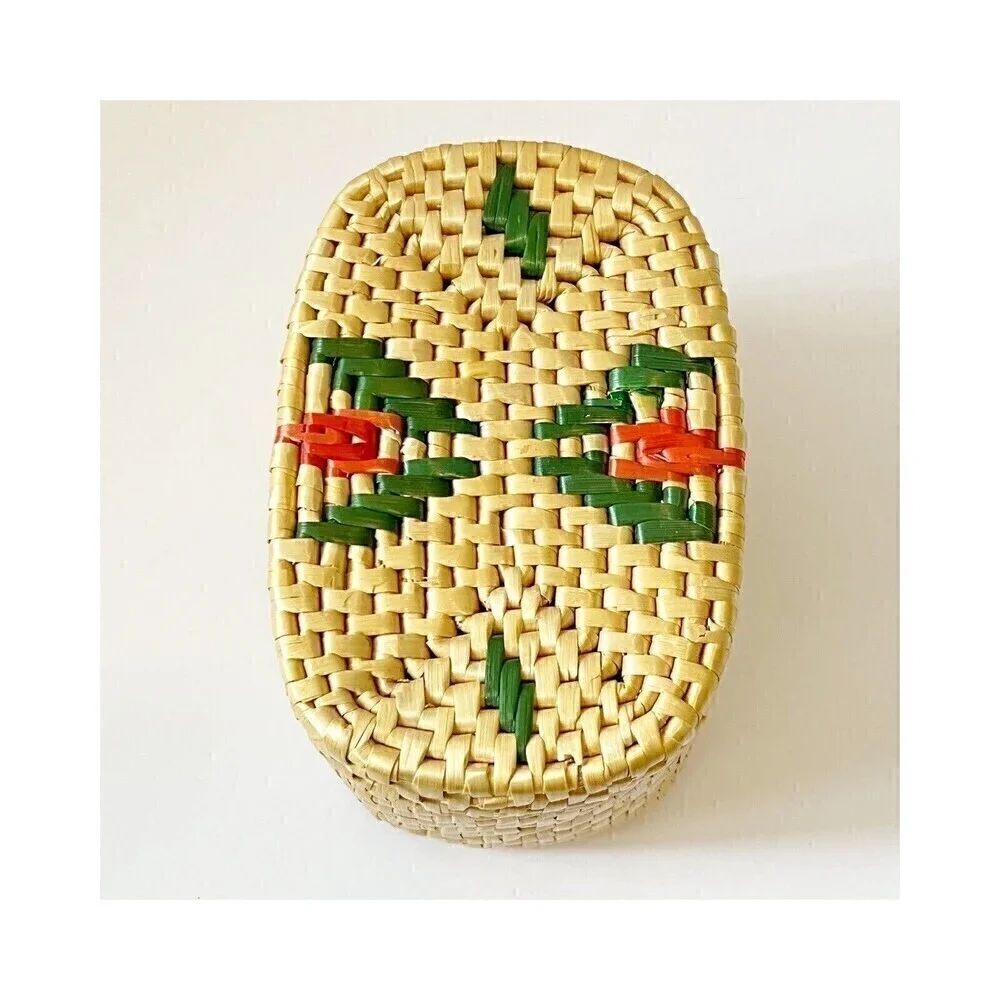 Sweetgrass? Woven Basket Lid Floral Xmas Oval Folk Art Southwest Small Trinket